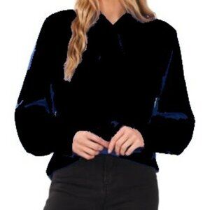 CeCe Womens Button-Up Bow Blouse Top Rich Black M NWT